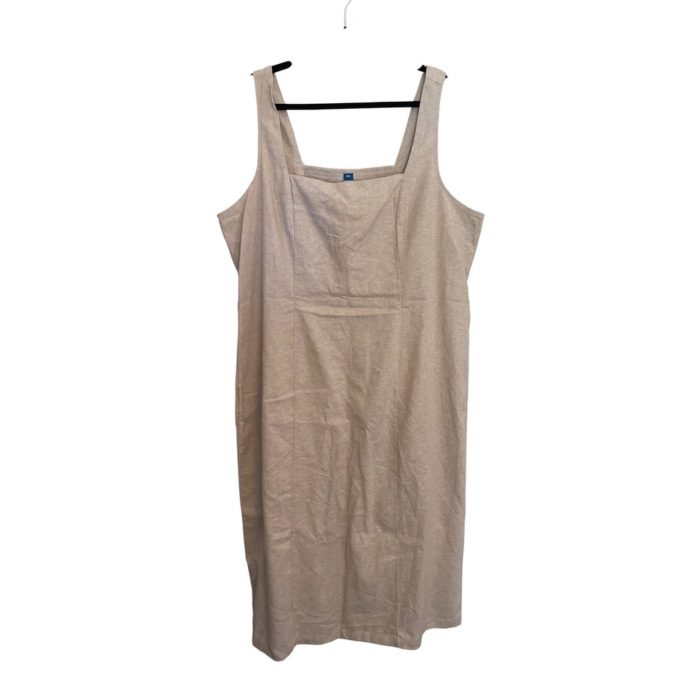Old Navy XXL Beige Linen Blend Square Neck Smocked Back Midi Tank Dress
